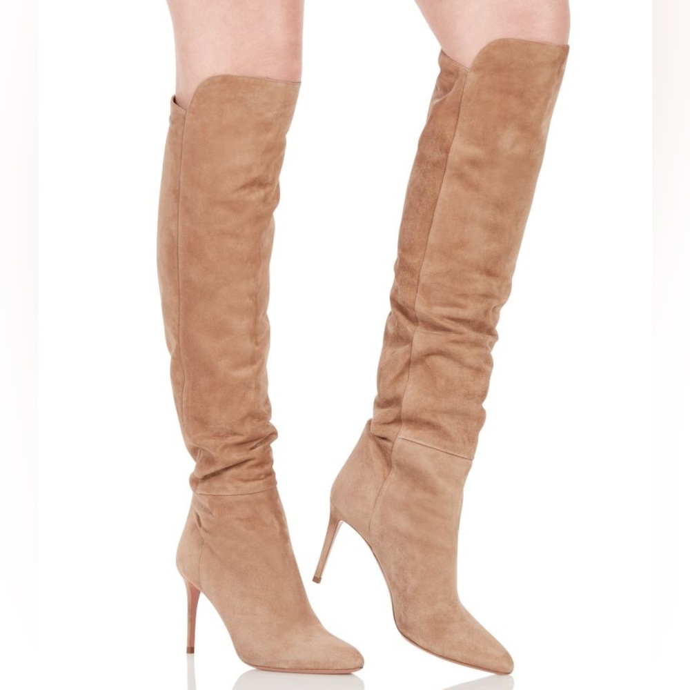 NWB AQUAZURRA Gainsbourg 85 Suede Knee Boots in Sabbia Tan